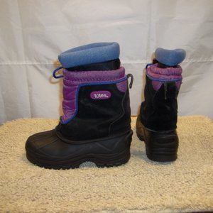 Totes Girls Winter Snow Boots Size 12 Black Purple Drawstring Leather